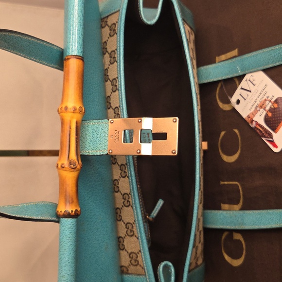 Gucci Vintage 1990s ultra rare limited edition turquoise Bamboo Bullet Bag - Picture 17 of 17
